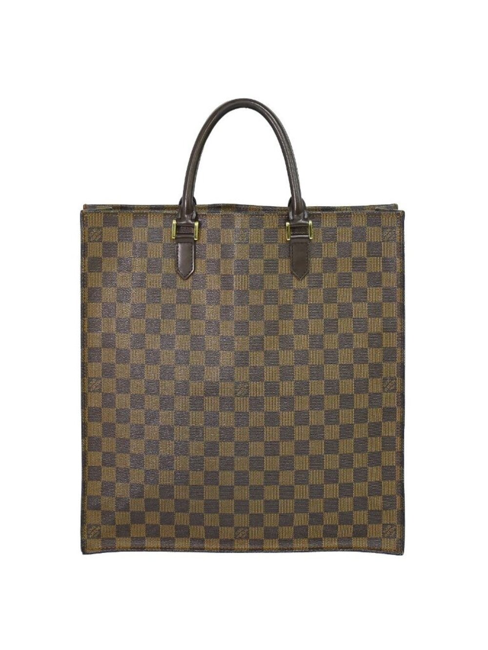 Louis Vuitton LV Sac Plat Damier Ebene Tote Bag Brown Biton